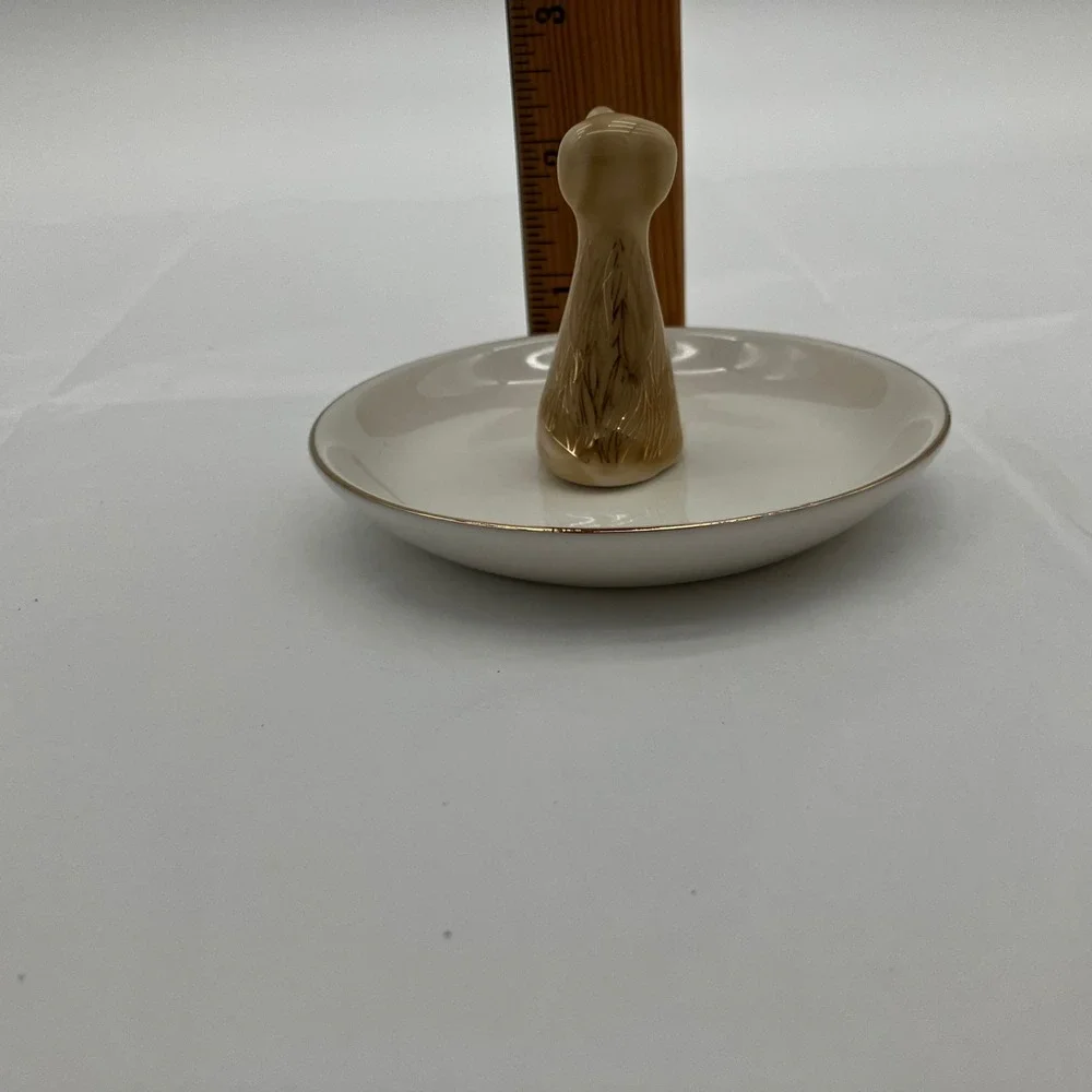 Ring Holder Dog Trinket Dish 4in Cream Gold Catch All